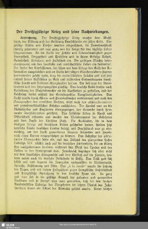 Der Dreißigjährige Krieg und seine Nachwirkungen