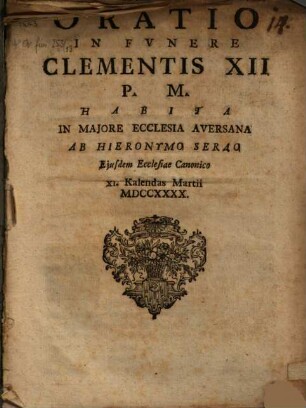 Oratio in funere Clementis XII. P. M.
