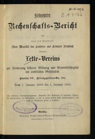 17: ... Rechenschafts-Bericht. - 17.1889/1890