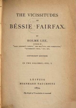 The vicissitudes of Bessie Fairfax : in 2 vol., 1