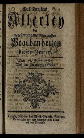 Den 22. Junii 1762. Fünf und Zwanzigstes Stück.