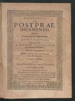 Disputatio VI. De Postpraedicamentis