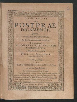 Disputatio VI. De Postpraedicamentis