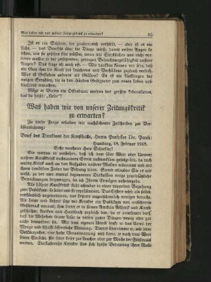 Was haben wir von unserer Zeitungskritik zu erwarten?