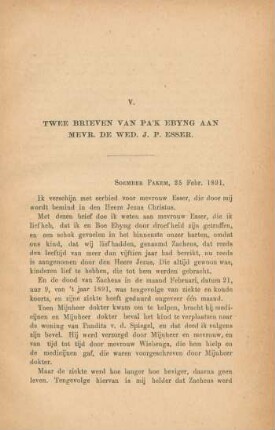 V. Twee brieven van Pa'k Ebyng aan Mevr. de Wed. J. P. Esser