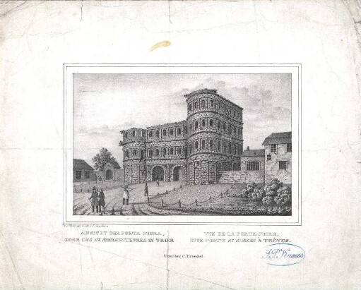 [Porta Nigra] : Ansicht der Porta Nigra, oder des St Simeonsthores in Trier - Vue de la Porte Noire, dite Porte St Simeon à Trèves