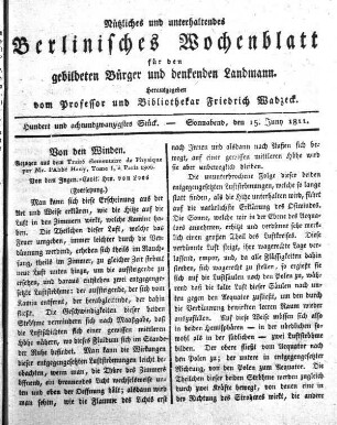 Hundert und achtundzwanzigtes Stueck, Sonnabend, den 15. Juny 1811.