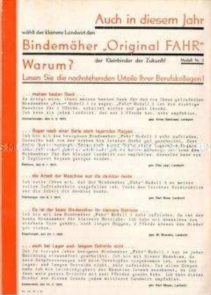 Kundengutachten über Bindemäher