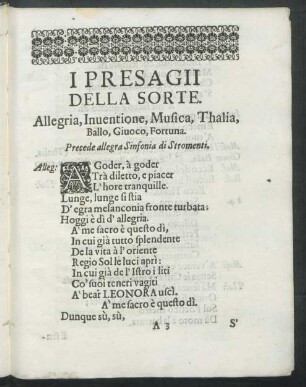 I Presagii Della Sorte.