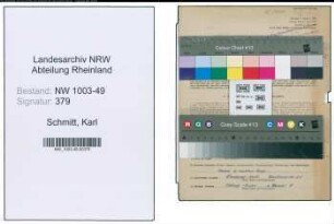 Entnazifizierung Karl Schmitt , geb. 16.08.1908 (Verw.Angestellter)