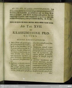 Ad Tit. XVII. De Reassumtione Processus