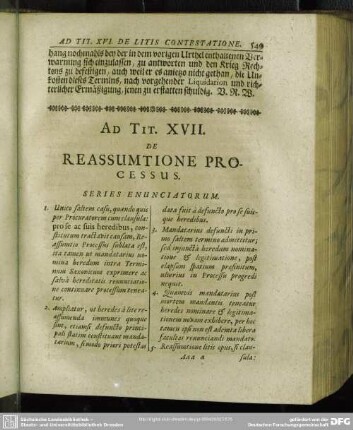 Ad Tit. XVII. De Reassumtione Processus