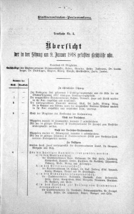 Übersicht der in der Sitzung gefaßten Beschlüsse u.s.w. (5.), 09. Januar 1918