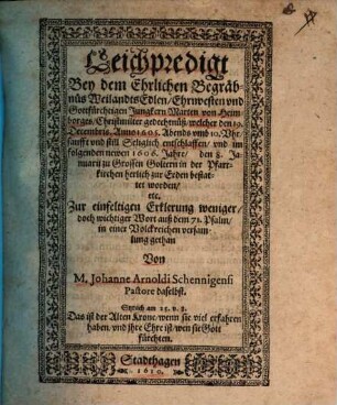 Leichpredigt, bey der ... Begräbniß Marten von Heimborges ... gethan
