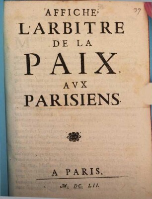Affiche l'arbitre de la paix aux Parisiens