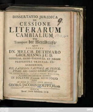 Dissertatio Juridica De Cessione Literarum Cambialium