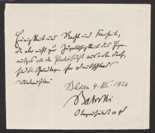 Adolf von Batocki (1868-1919) Autographen: Albumblatt von Adolf von Batocki für Unbekannt - BSB Autogr. Batocki, Adolf von