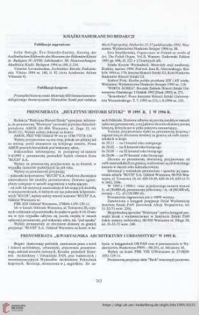 Prenumerata "Kwartalnika Architektury i Urbanistyki" w 1995 r.
