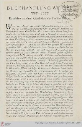 Buchhandlung Weigel 1797-1922. Bausteine zu einer Geschichte der Familie Weigel