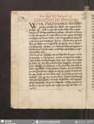 Röm. Kays. Mt. Ferdinandi etc. Concession der Obergerichte