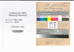 Entnazifizierung Kurt Listmann , geb. 14.07.1901 (Zahnarzt)