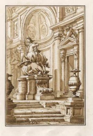 Architekturphantasie mit Apsis und dem Reiterstandbild eines Kriegers, aus den "Disegni di Prospettiva Ideale", Bl. 32