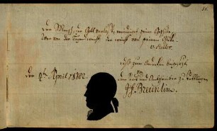 [G? S?] Breunlin, Stadt und Amtschreiber zu Tuttlingen (Silhouette). Tuttlingen, 04.04.1782.