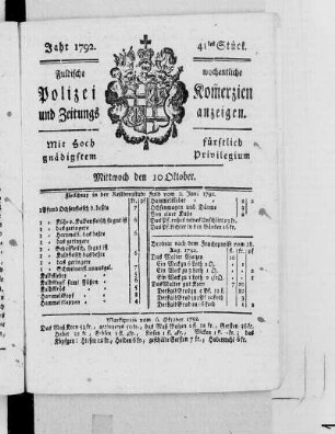41tes Stück., Ausgabe vom 10. Oktober 1792