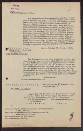 Anweisungen zur militärischen Bewachung öffentlicher Kunstsammlungen und Bibliotheken