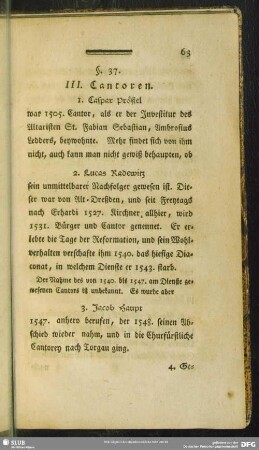 §. 37. III. Cantoren
