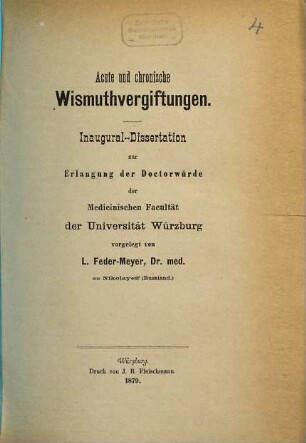Acute und chronische Wismuthvergiftungen : Inaug.-Diss