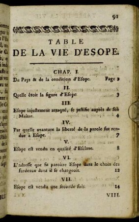 Table de la Vie d´Esope.