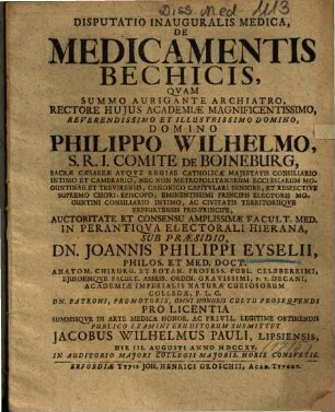 Disputatio Inauguralis Medica, De Medicamentis Bechicis