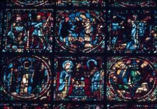 Chartres: Kathedrale, Glasfenster, mittleres Westfenster, Medaillon 10 bis 15, Leben Jesu