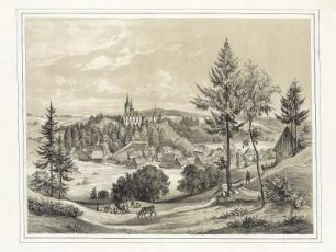Ansicht von Purschenstein/Neuhausen, Lithographie, 1860 : Purschenstein. - [S.l.] , 1860. - 1 Ansicht auf 1 Kunstbl. : getönte Lithogr. , 39 x 30 cm