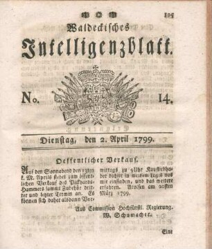 No. 14, Dienstag, den 2. April 1799