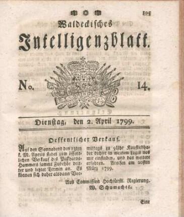 No. 14, Dienstag, den 2. April 1799
