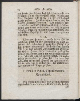 E. Von den Schul-Visitationen und Examinibus