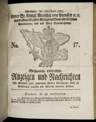 No. 17. Montags, den 26ten April 1773.