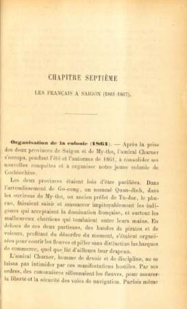 Chapitre septième. Les Francais à Saigon (1861-1867)