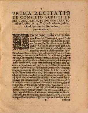 Recitationes aliquot: De consilio scripti libri Concordiae ...
