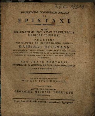 Dissertatio inauguralis medica de epistaxi : una cum thesibus adiunctis
