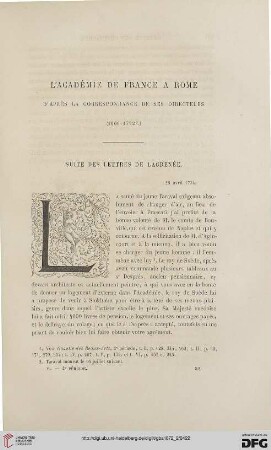 2. Pér. 6.1872: L' Académie de France à Rome d'après la correspondance de ses directeurs, [12] : (1666 - 1792)