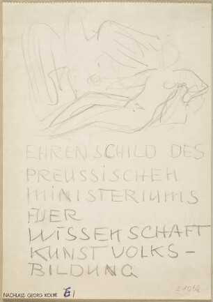Entwurf 'Ehrenschild des Preussischen Ministeriums für Wissenschaft, Kunst und Volksbildung'
