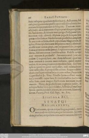 Epistola XCI. Senatui Mediolanensi.