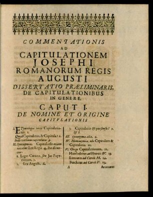 Commentationis Ad Capitulationem Josephi Romanorum Regis Augusti Dissertatio Praeliminaris, De Capitulationibus In Genere