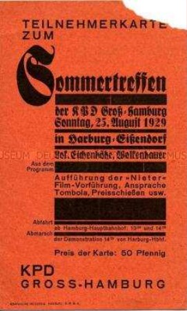 Eintrittskarte für das Sommertreffen der KPD Groß-Hamburg