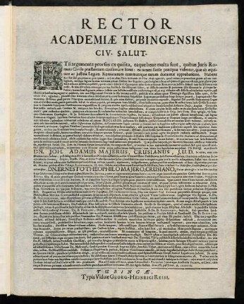 Rector Academiae Tubingensis Civ. Salut.