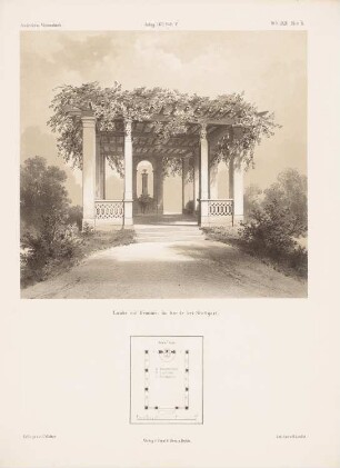 Laube mit Brunnen, Stuttgart: Ansicht (aus: Architektonisches Skizzenbuch, H. 122/5, 1873)
