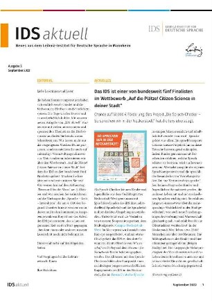 IDS aktuell. Neues aus dem Leibniz-Institut für Deutsche Sprache in Mannheim. Jg. 2022, Heft 3